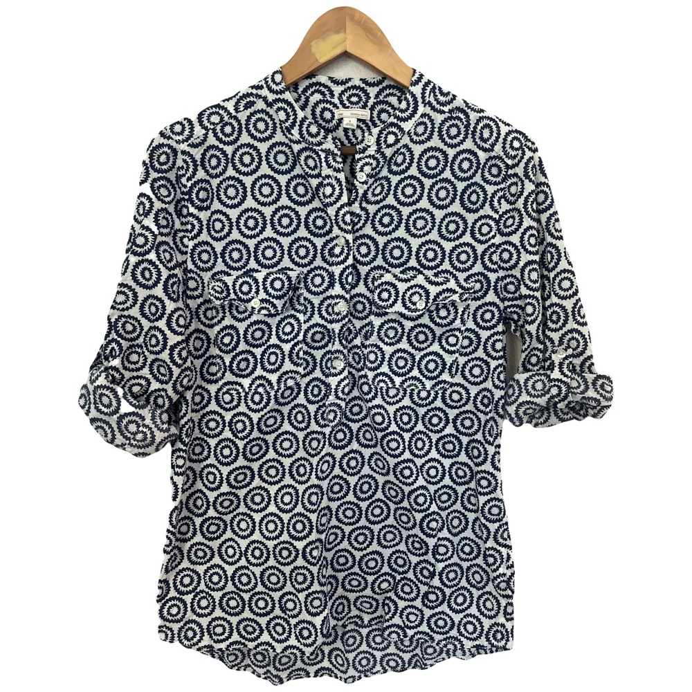 GAP Navy and White Circle Geometric Patterned Button Front Blouse Women’s Small